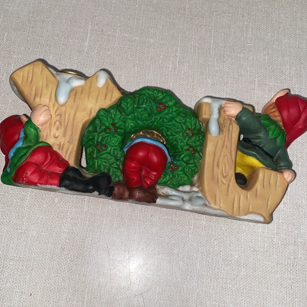 Robel Hall JOY Pixie Elf Trio Christmas Candle Holder Hand Painted 7" Vintage - Picture 4 of 11